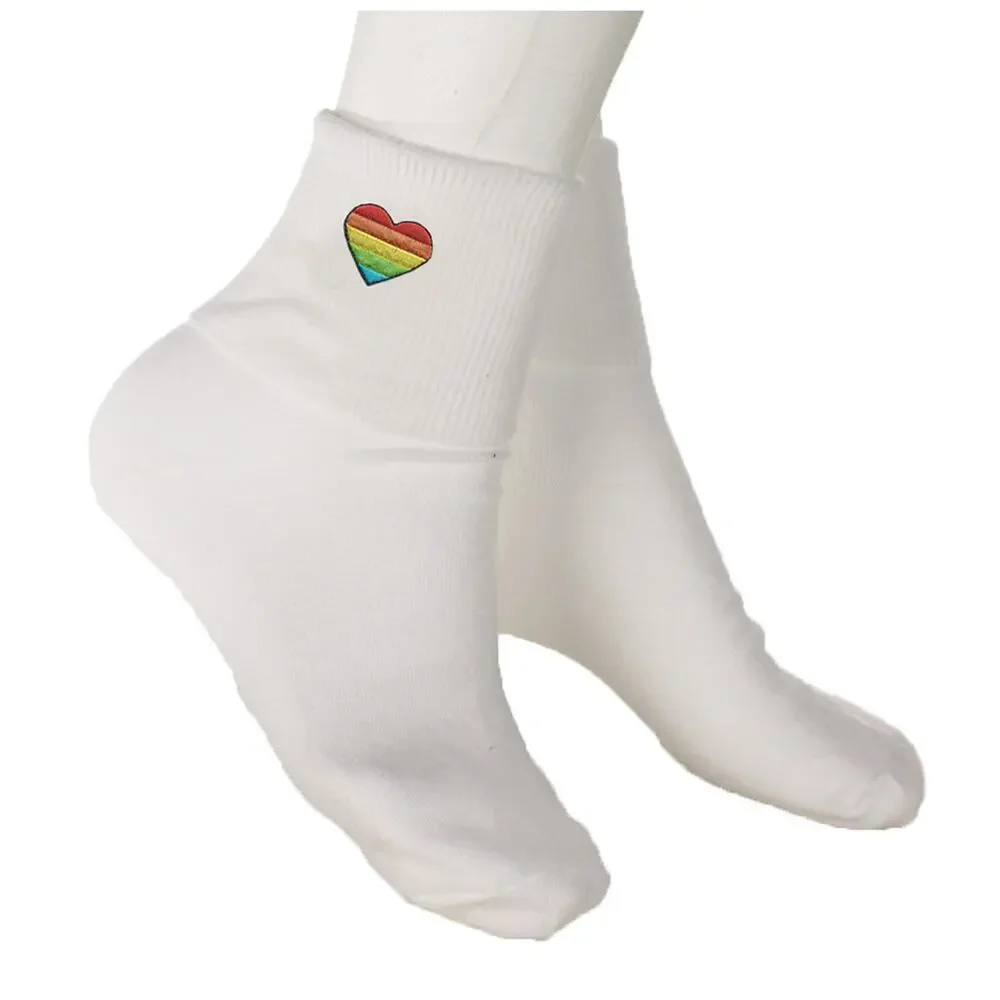 Rainbow Heart Bobby Socks Womens 9-11 Socks w Embroidered Appliques - Hey Viv